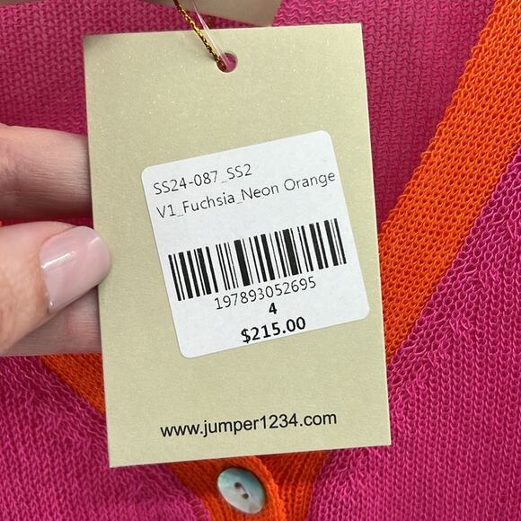 Jumper 1234 Women's Open Weave Colorblock Cardigan - Fuchsia/Neon Orange - 4 NWT - Picture 3 of 7